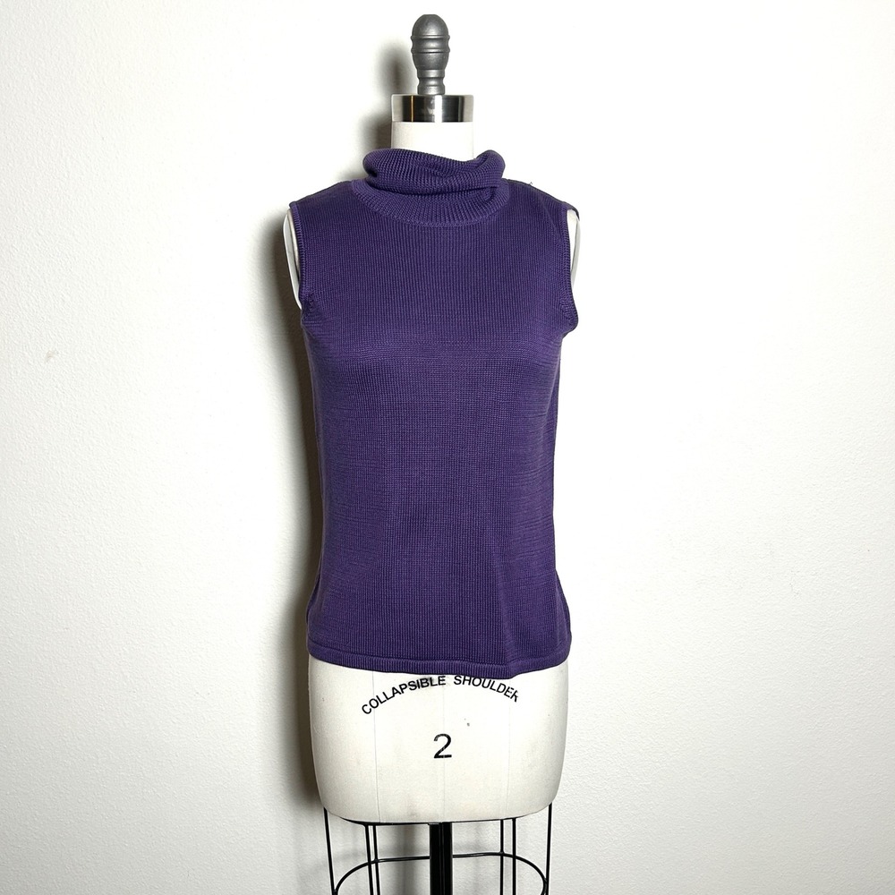 Talbots Purple 100% Silk Knit Sleeveless Roll Neck Turtleneck Top Womens Petite
